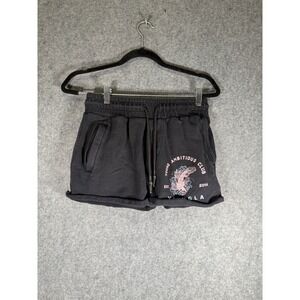 YoungLA Womens Medium Young Ambitious Club Koi Fish Graphic Sweat Shorts Black